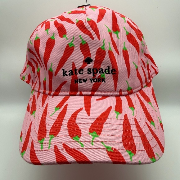 kate spade Accessories - NWT Kate Spade NY Chili Pepper Print Pink Cotton Baseball Cap Designer Hat Chic
